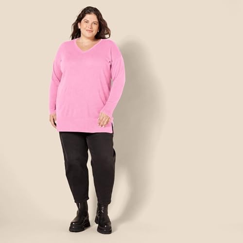 Amazon Essentials Women's Lightweight Long-Sleeve V-Neck Tunic Sweater (Available in Plus Size), Pink, X-Large thumbnail