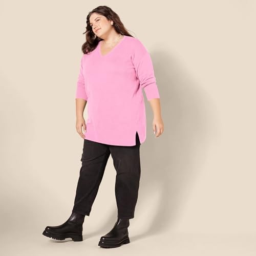Amazon Essentials Women's Lightweight Long-Sleeve V-Neck Tunic Sweater (Available in Plus Size), Pink, X-Large thumbnail