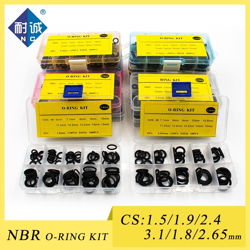 Tykkelse 1.5/1.8/1.9/2.4/2.65/3.1mm Gummi Ring Nbr O Ring Tætning Nitril Tætning O-ringe Nbr Skive Oring Sæt Sortiment Sæt Sæt thumbnail