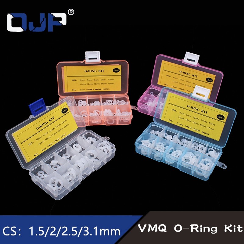 Tykkelse 1.5/2/2.5/3/1.8/2.65mm O Ringe Gummi O Ringforsegling Silikone / Vmq Tætning O-ringe Skive O-ringsæt Sortiment Sæt Kasse thumbnail