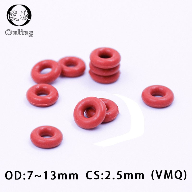 10pc/ Parti Rød Silikone Ring Silicium / Vmq O Ring 2.5mm Tykkelse Od7/8/9/10/11/12/13*2.5mm Gummi O-ring Pakning Pakning Skive thumbnail