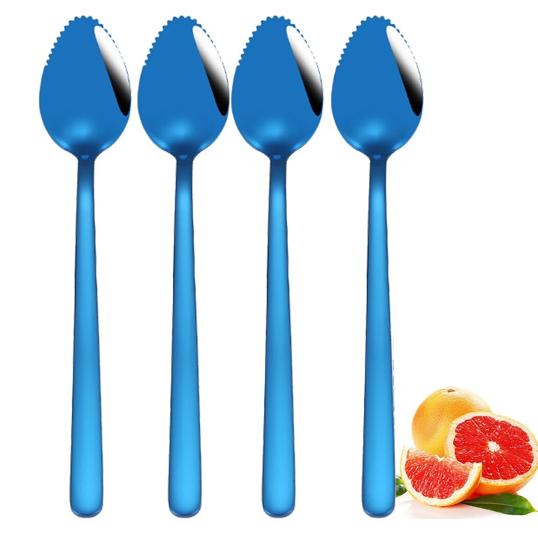 4pcs Thick Stainless Steel Spoon Serrated Edge Grapefruit Spoon Sharp Specialty Spoon Multifunctional Kitchen Accessories thumbnail