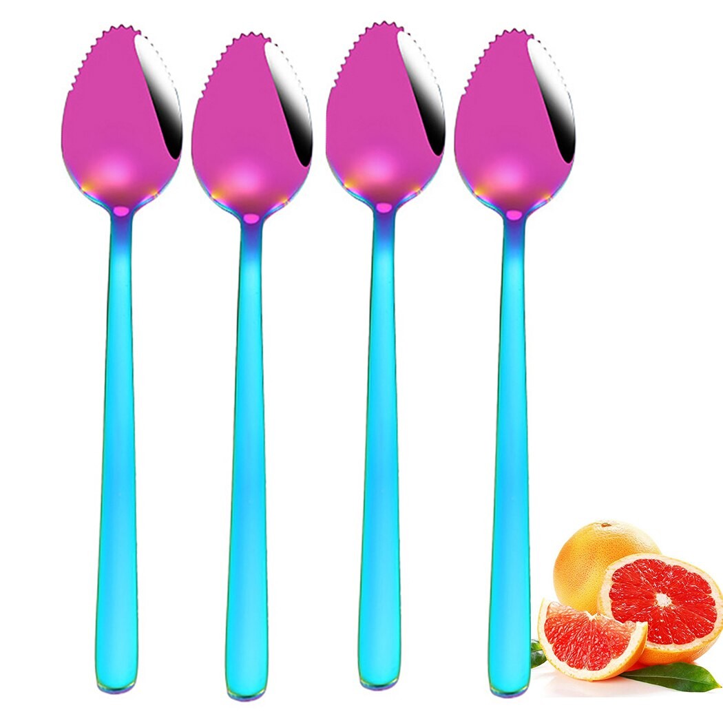 4pcs Thick Stainless Steel Spoon Serrated Edge Grapefruit Spoon Sharp Specialty Spoon Multifunctional Kitchen Accessories thumbnail