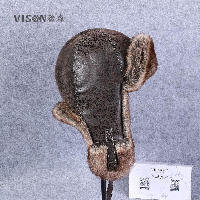 B-8532 Adult Warm Bomber Hats Men's Russia Ushanka Bomber Hat Warm Driving Riding Cap Ski Cap Men's Fur Hat