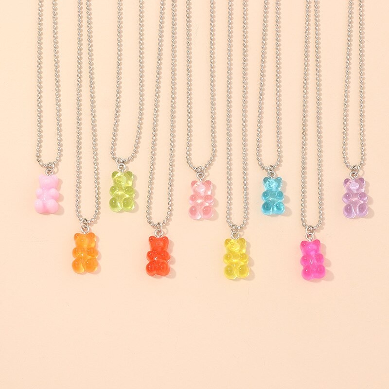 Handmade Cute Resin Gummy Bear Chain Necklaces Candy Color Pendant for Women Girl's Daily Jewelry Party