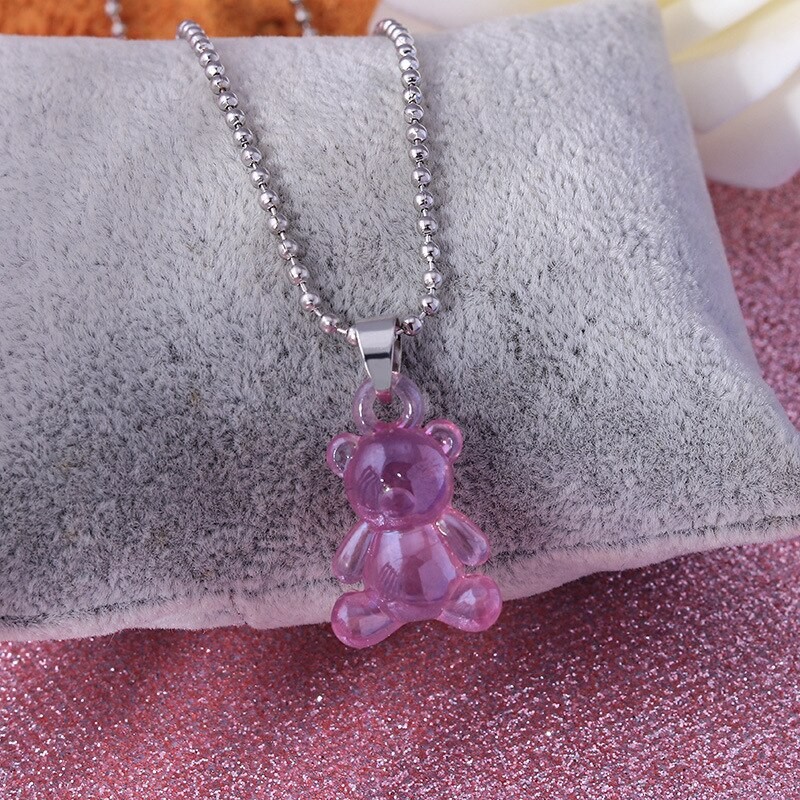 Handmade Cute Resin Gummy Bear Chain Necklaces Candy Color Pendant for Women Girl's Daily Jewelry Party thumbnail