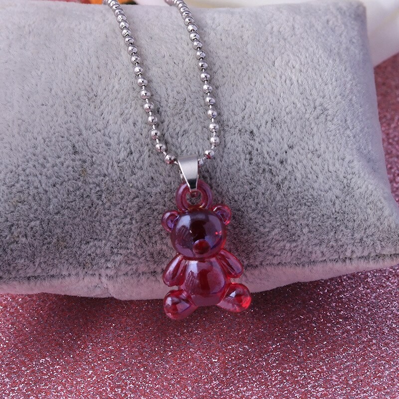 Handmade Cute Resin Gummy Bear Chain Necklaces Candy Color Pendant for Women Girl's Daily Jewelry Party thumbnail