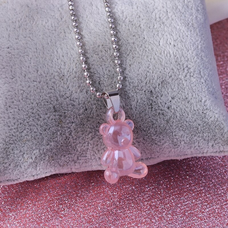 Handmade Cute Resin Gummy Bear Chain Necklaces Candy Color Pendant for Women Girl's Daily Jewelry Party thumbnail