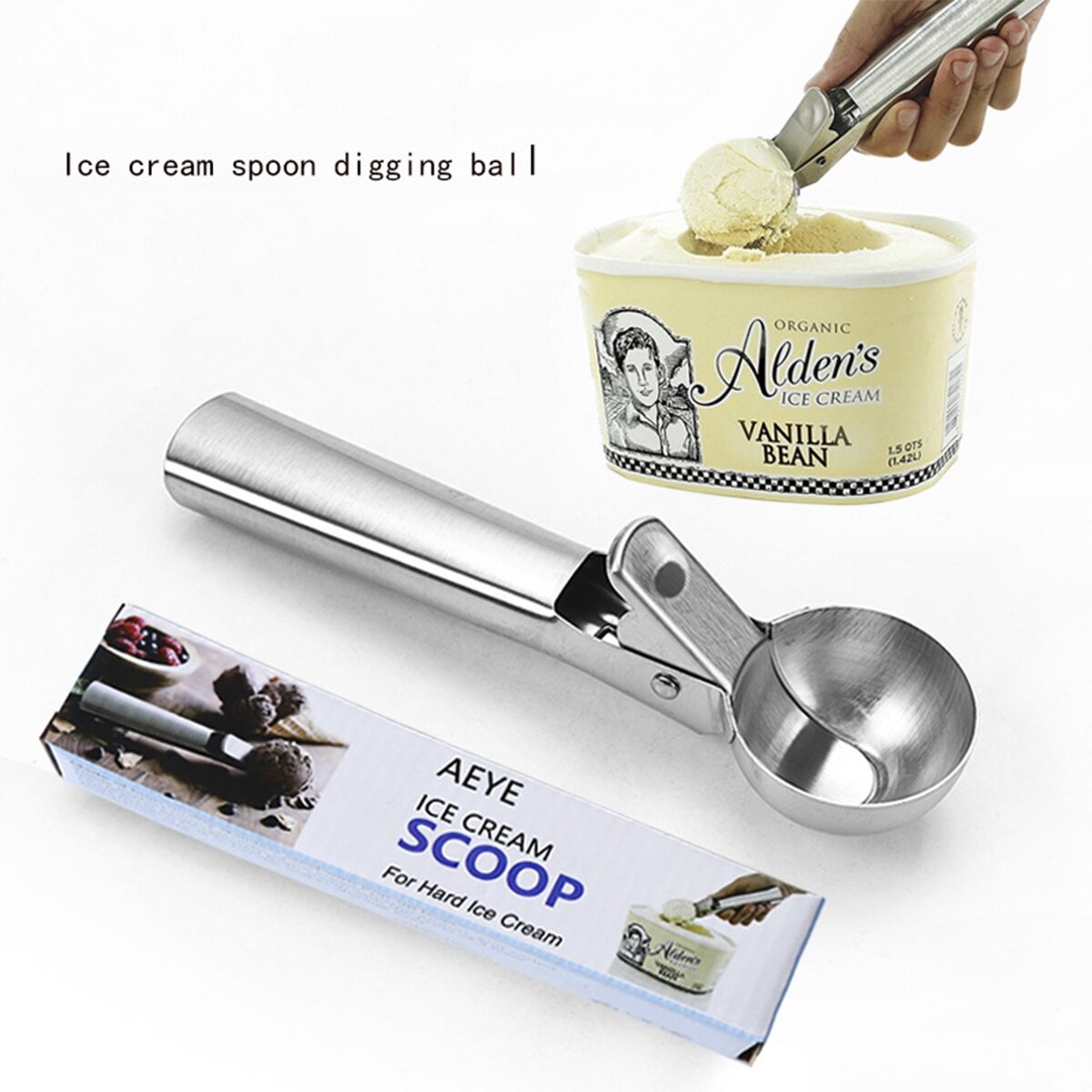 1Pcs Premium Stainless Steel Ice Cream Scoop Household Kitchen Fruit Watermelon Stacks with Comfortable Touch Grip and Trigger thumbnail