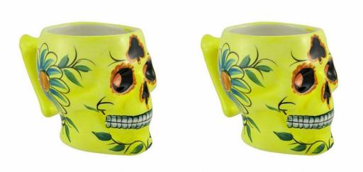 Yellow Ceramic Day of the Dead Sugar Skull Coffee Mug One Size, Multi-colored