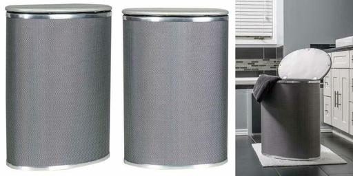 Redmon Pewter Style Bowed Front Hamper, Silver Pewter/Silver