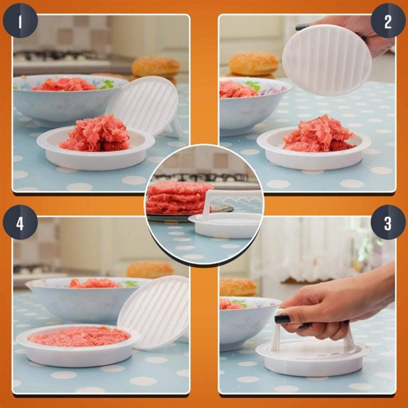 Durable White Food Grade Plastic Hamburger Meat Roast Beef Meat Pressing Tool Easy to Clean Pie Pressing Mold Kitchen Tool