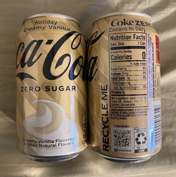✔New Limited Edition Coca-Cola ZERO SUGAR Holiday Creamy Vanilla Soda ( 2-Cans)
