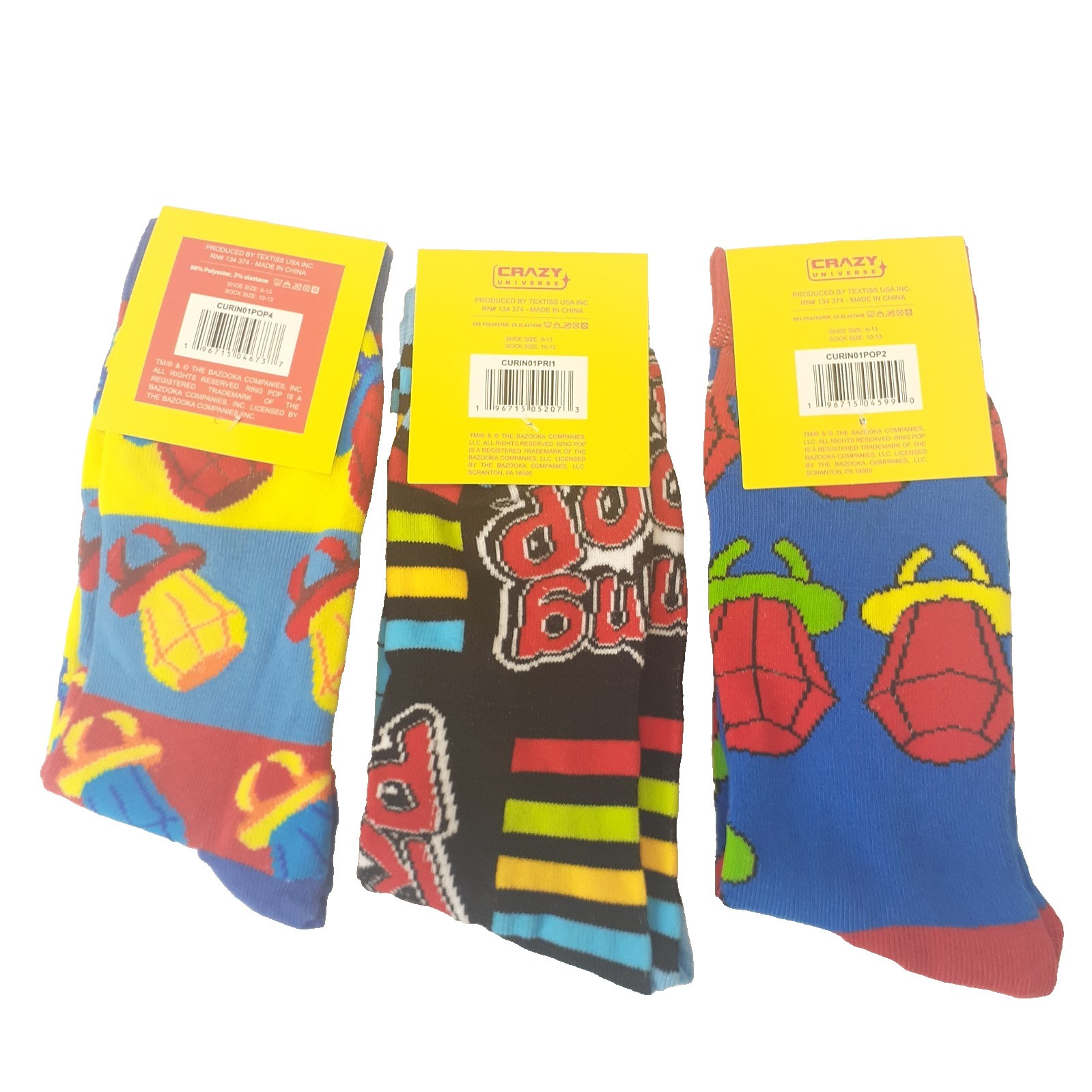 Ring Pop 3-pair Candy Food Novelty Mens Adult Size 6-13 Crew Socks NWT thumbnail