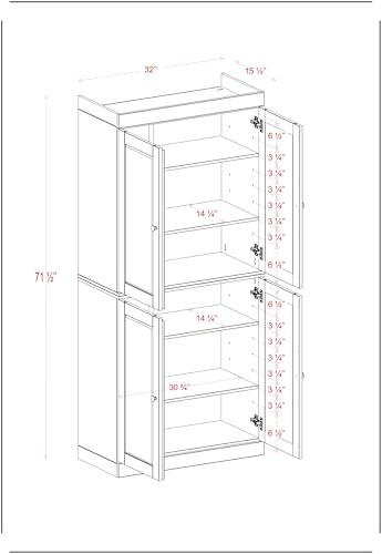 Palace Imports Solid Wood Bookcase - 6-Tier Bookshelf, 71.5” H - Gray, Wooden Cabinet Doors & Adjustable Shelves, Tall Bookcase for Living Room, 100 thumbnail