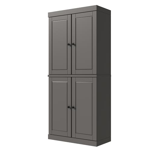 Palace Imports Solid Wood Bookcase - 6-Tier Bookshelf, 71.5” H - Gray, Wooden Cabinet Doors & Adjustable Shelves, Tall Bookcase for Living Room, 100 thumbnail