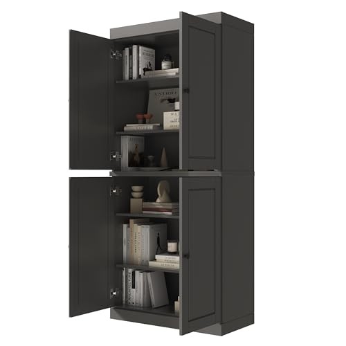 Palace Imports Solid Wood Bookcase - 6-Tier Bookshelf, 71.5” H - Gray, Wooden Cabinet Doors & Adjustable Shelves, Tall Bookcase for Living Room, 100 thumbnail