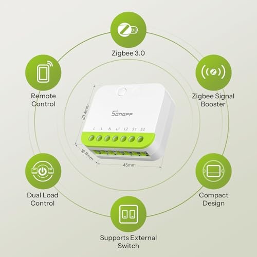 MINI Duo 2-Channel Zigbee 3.0 Smart Switch,16A Total Load Compact,Remote Auto Control Via Zigbee Hub thumbnail