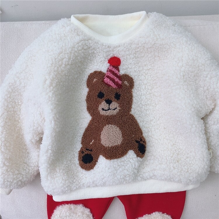 9332 Baby Hoodies Autumn and Winter Korean Baby Boy Wool Sweatershirt Long Sleeve Cartoon Bear Girl's Pullover Tops thumbnail