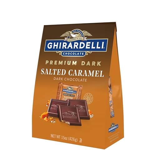 GHIRARDELLI Premium Dark Salted Caramel Dark Chocolate SQUARES, 15 Oz Bag Rich Dark Chocolate Candy with Crunchy Caramel Pieces