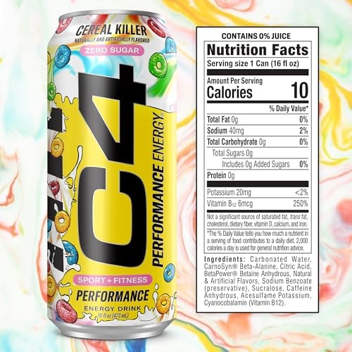 C4 Energy Carbonated Zero Sugar Energy Drink, Pre Workout Drink + Beta Alanine, Cereal Killer, 16 Fl Oz (Pack of 12) thumbnail