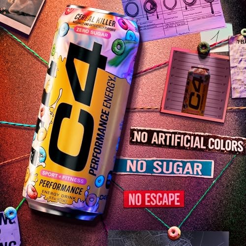 C4 Energy Carbonated Zero Sugar Energy Drink, Pre Workout Drink + Beta Alanine, Cereal Killer, 16 Fl Oz (Pack of 12) thumbnail