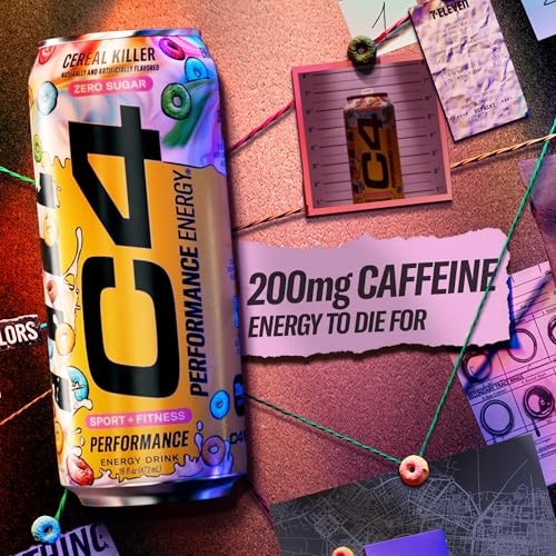 C4 Energy Carbonated Zero Sugar Energy Drink, Pre Workout Drink + Beta Alanine, Cereal Killer, 16 Fl Oz (Pack of 12) thumbnail