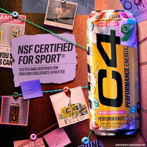 C4 Energy Carbonated Zero Sugar Energy Drink, Pre Workout Drink + Beta Alanine, Cereal Killer, 16 Fl Oz (Pack of 12) thumbnail