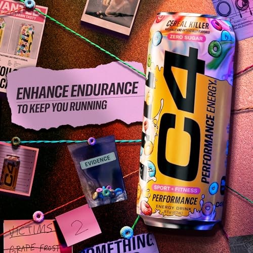 C4 Energy Carbonated Zero Sugar Energy Drink, Pre Workout Drink + Beta Alanine, Cereal Killer, 16 Fl Oz (Pack of 12) thumbnail