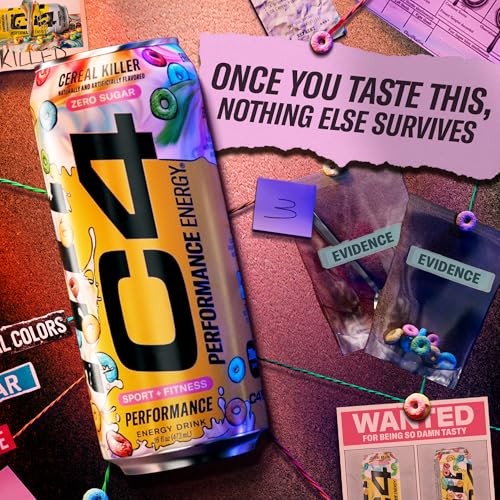 C4 Energy Carbonated Zero Sugar Energy Drink, Pre Workout Drink + Beta Alanine, Cereal Killer, 16 Fl Oz (Pack of 12) thumbnail