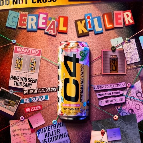 C4 Energy Carbonated Zero Sugar Energy Drink, Pre Workout Drink + Beta Alanine, Cereal Killer, 16 Fl Oz (Pack of 12) thumbnail