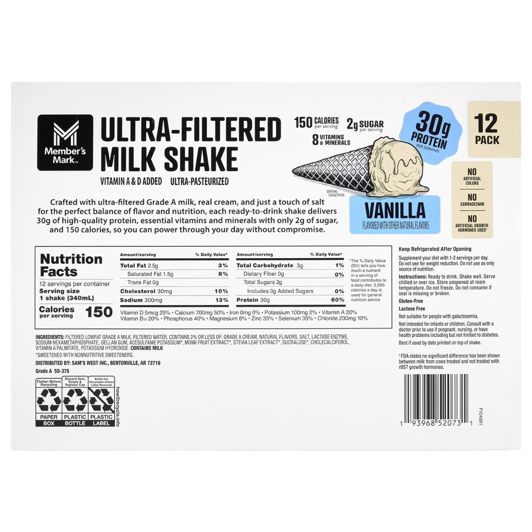 Member's Mark Ultra-Filtered Milk Shake, Vanilla, 11.5 Fl. Oz., 12 Pk thumbnail
