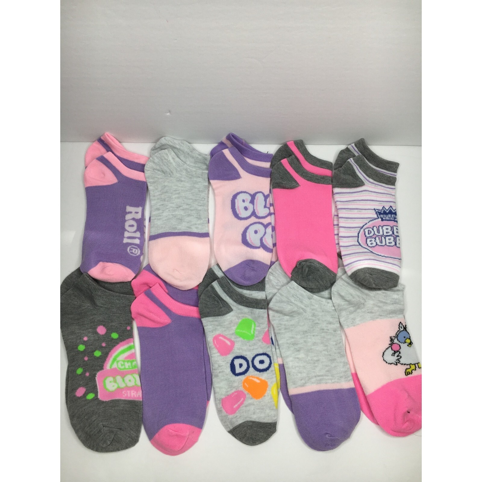 Pickle & Dot Tootsie Roll Pop Assorted Candy Socks 10-Pair Pack Purple Blue