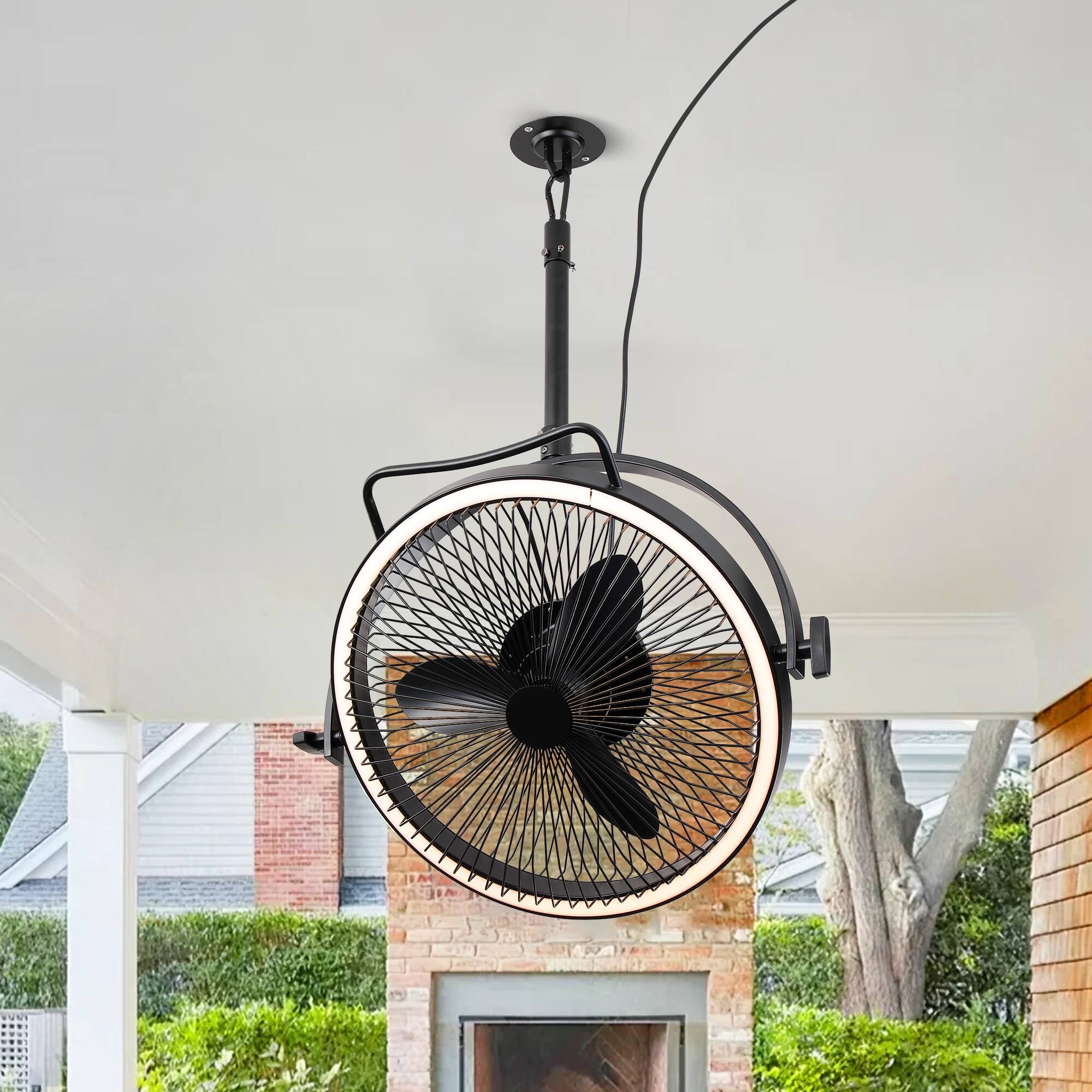 Parrot Uncle 20  Matte Black Dual Hanging Rotatable LED Ceiling Fan with Remote  Modern Industrial Garage Fan