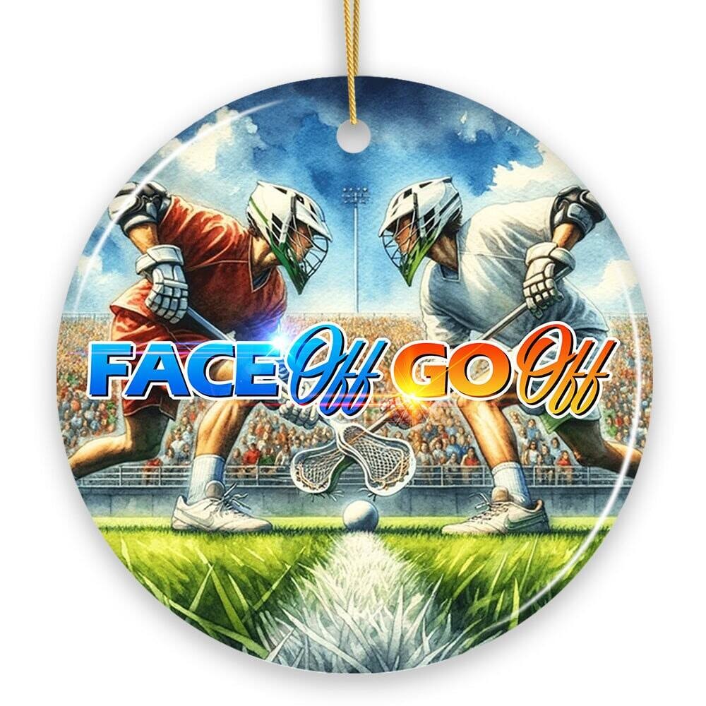 OrnamentallyYou - Lacrosse Face Off Go Off Ornament Christmas Gift and Tree Decor for Sport Lovers - Multi-colored