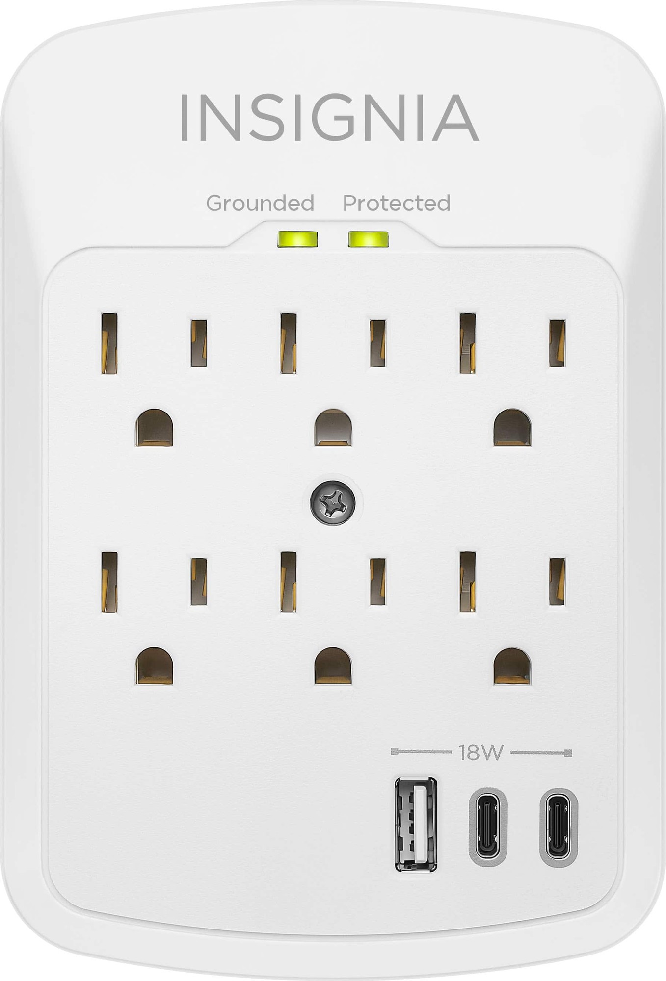 Insignia™ - 6-Outlet / 2-USB-C / 1-USB Wall Tap 1,800 Joules Surge Protector - White