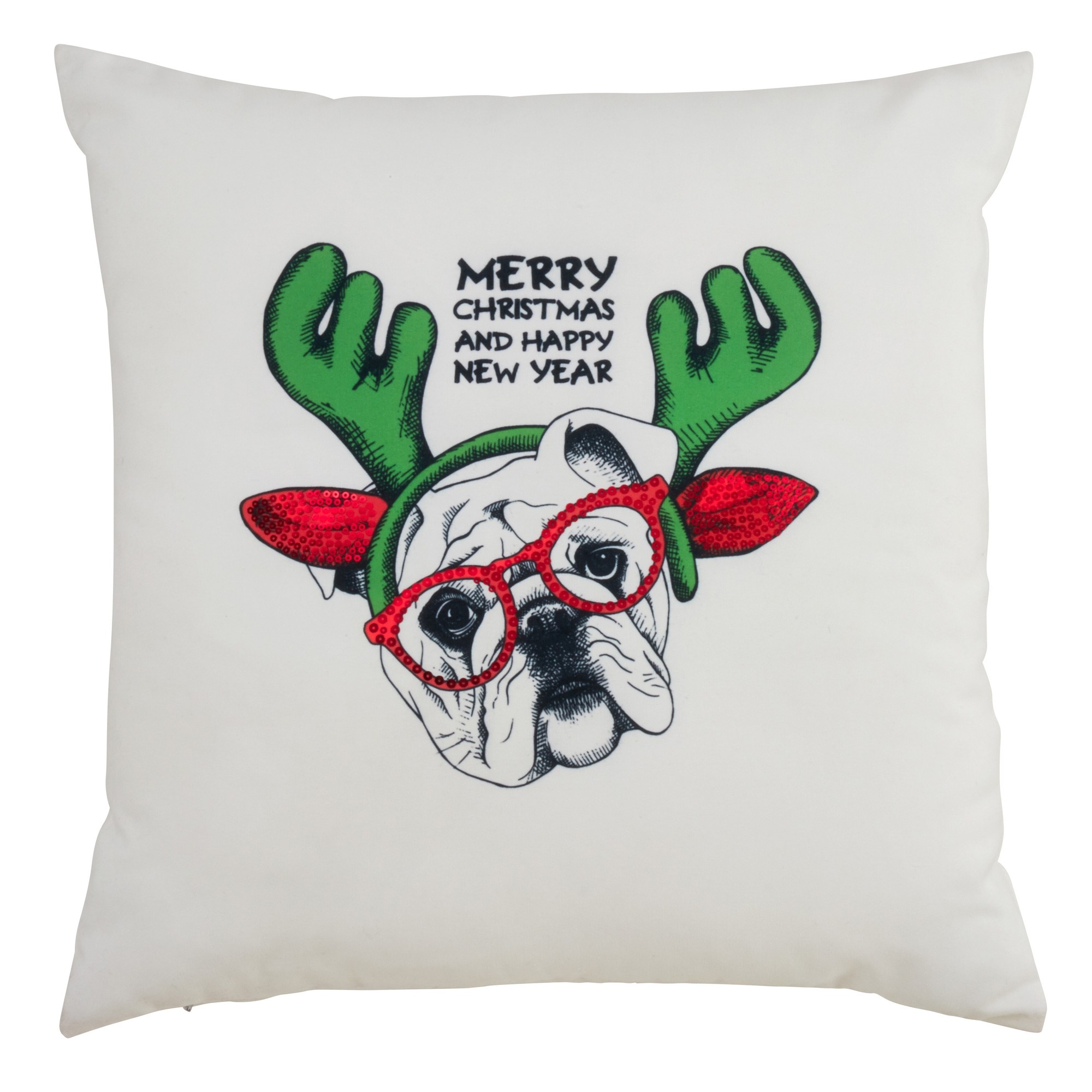 Christmas Bulldog Down Filled Pillow - Saro Lifestyle 8306.W18SD