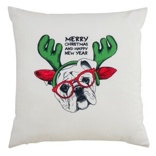 Christmas Bulldog Poly Filled Pillow - Saro Lifestyle 8306.W18SP
