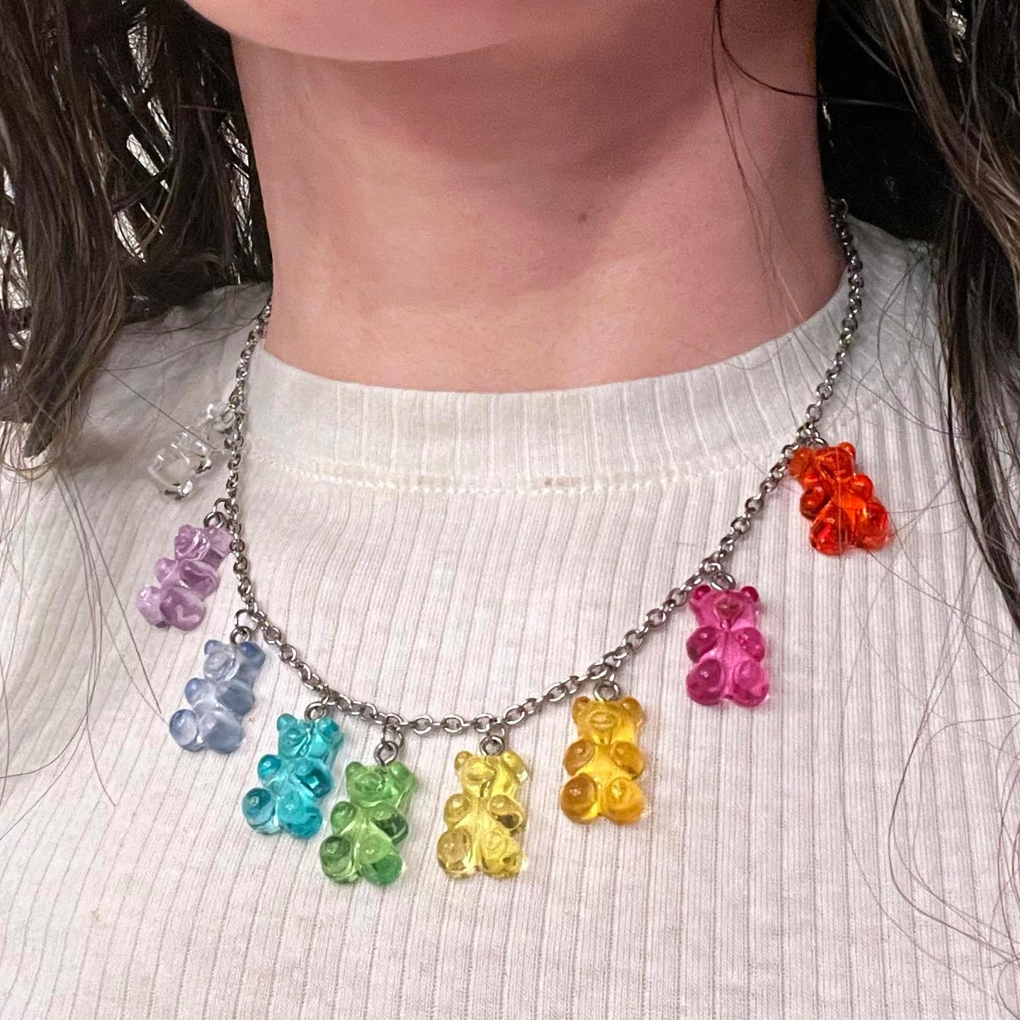 Live at Space - Y2K Gummy Bear Bead Necklace | Rainbow Candy Colored Chain