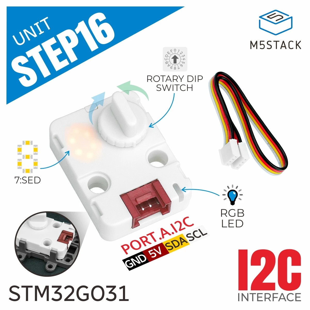 M5Stack Official Step16 Unit with Mini 16-bit Rotary Encoder(GSMR-16)