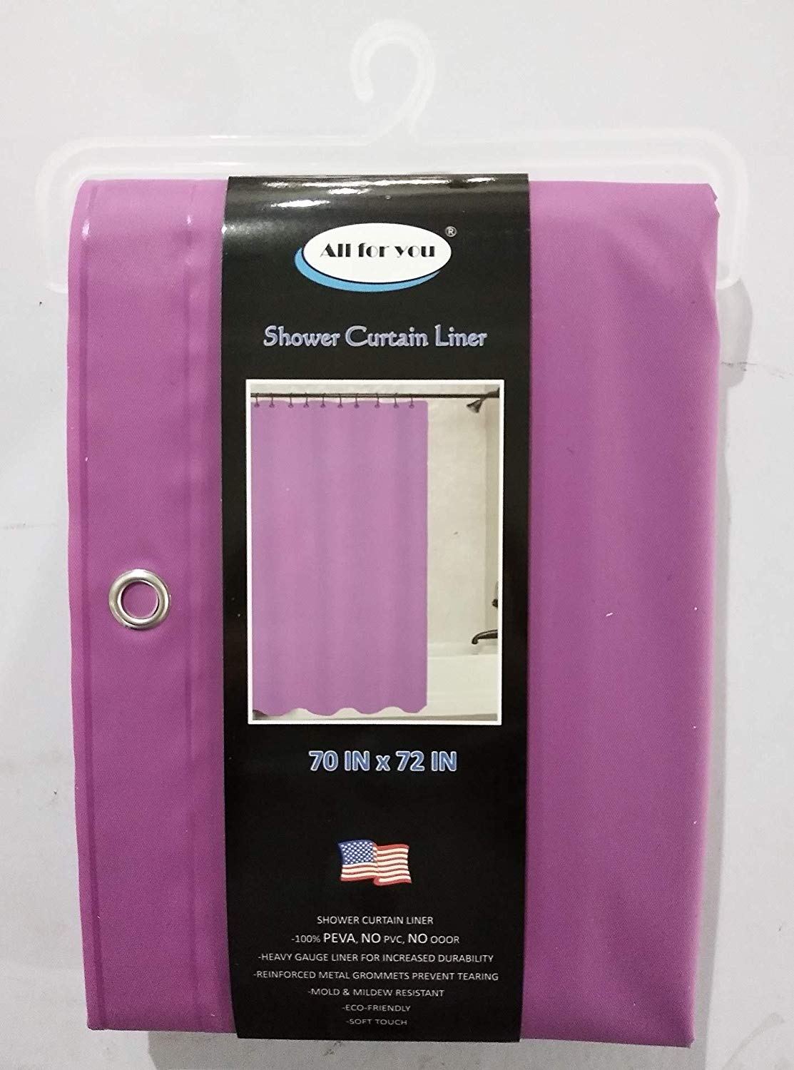 ALL for YOU 100% Safe PEVA -No Odor  NO Toxic- Liner Shower Curtain (Rings Not Included) (Purple) 1757-17