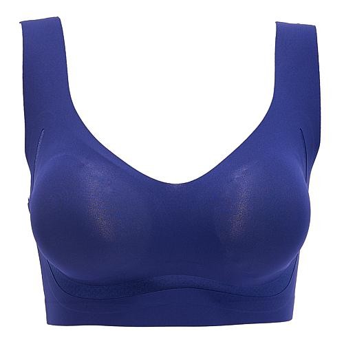 Rhonda Shear Invisible Edge Satin-Trim Bra - Blue - Size Small