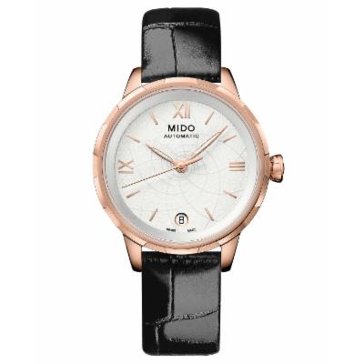 Mido Women's Swiss Automatic Rainflower Black Leather Strap Watch 34mm - Black