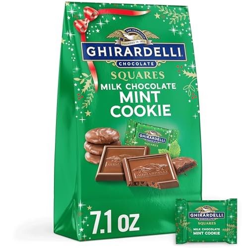 GHIRARDELLI Milk Chocolate Mint Cookie SQUARES, 7.1 Oz Bag Premium Holiday Chocolate Candy with Crunchy Cookie Bits