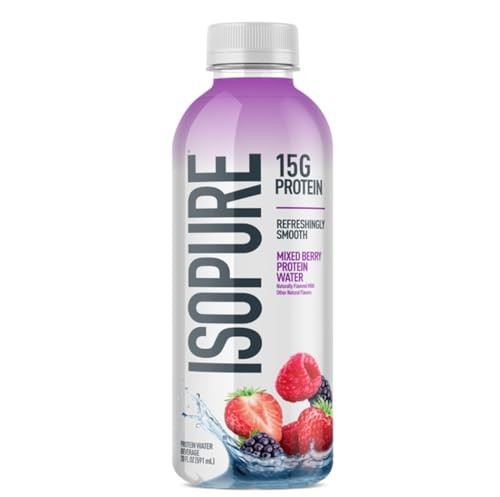 Isopure Clear Protein Water with Electrolytes, 15g Whey Protein Isolate, Zero Sugar, Mixed Berry, 20 Fl Oz Bottle, Single Count