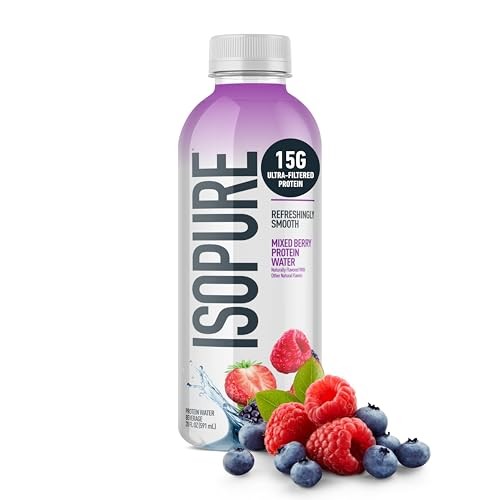 Isopure Clear Protein Water with Electrolytes, 15g Whey Protein Isolate, Zero Sugar, Mixed Berry, 20 Fl Oz Bottle, Single Count thumbnail