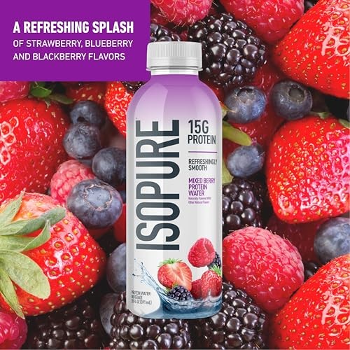 Isopure Clear Protein Water with Electrolytes, 15g Whey Protein Isolate, Zero Sugar, Mixed Berry, 20 Fl Oz Bottle, Single Count thumbnail