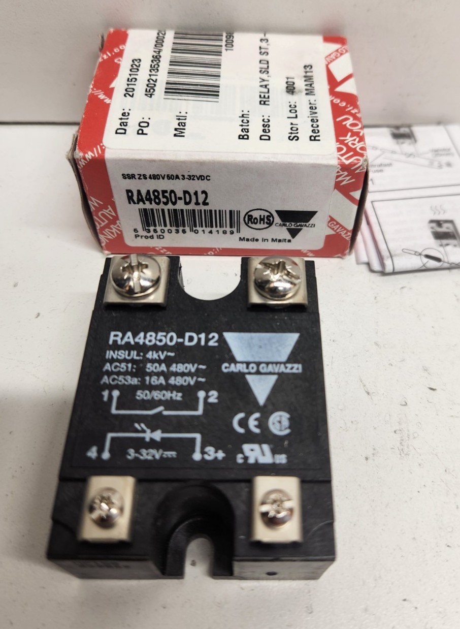 New in Box! Carlo Gavazzi 50a 480v 3-32v Solid State Relay Ra4850-d12