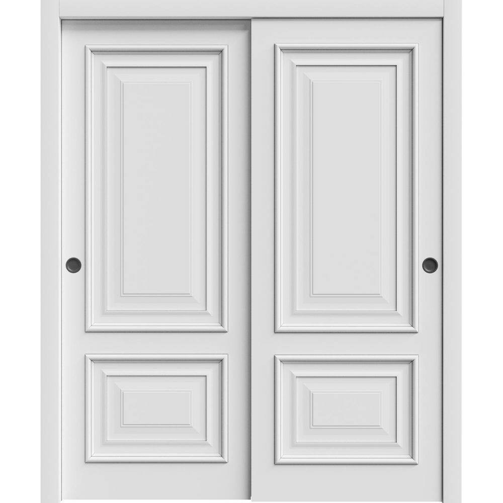 Sliding Closet Bypass Doors 56 X 84 Inches | CLASSIC 2289 White Enamel | Rails Hardware Set | Wood Solid Bedroom Wardrobe Doors