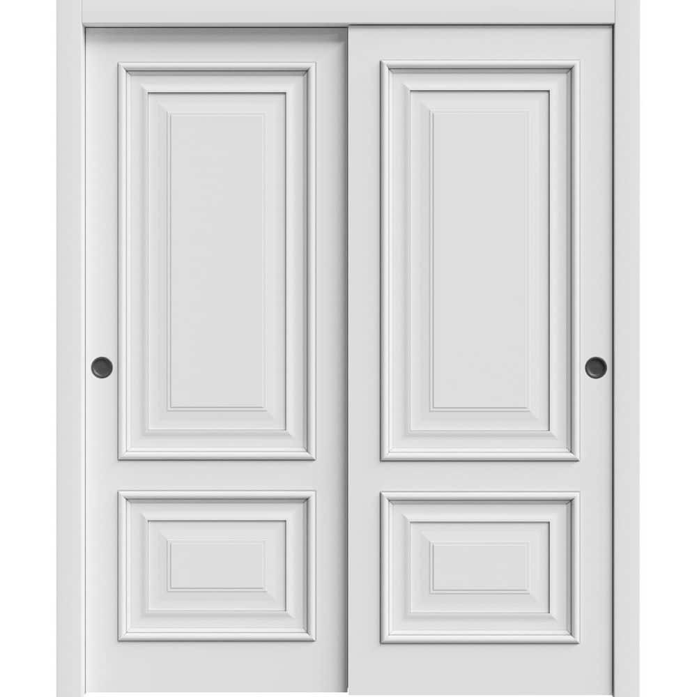 Sliding Closet Bypass Doors 64 X 80 Inches | CLASSIC 2289 White Enamel | Rails Hardware Set | Wood Solid Bedroom Wardrobe Doors